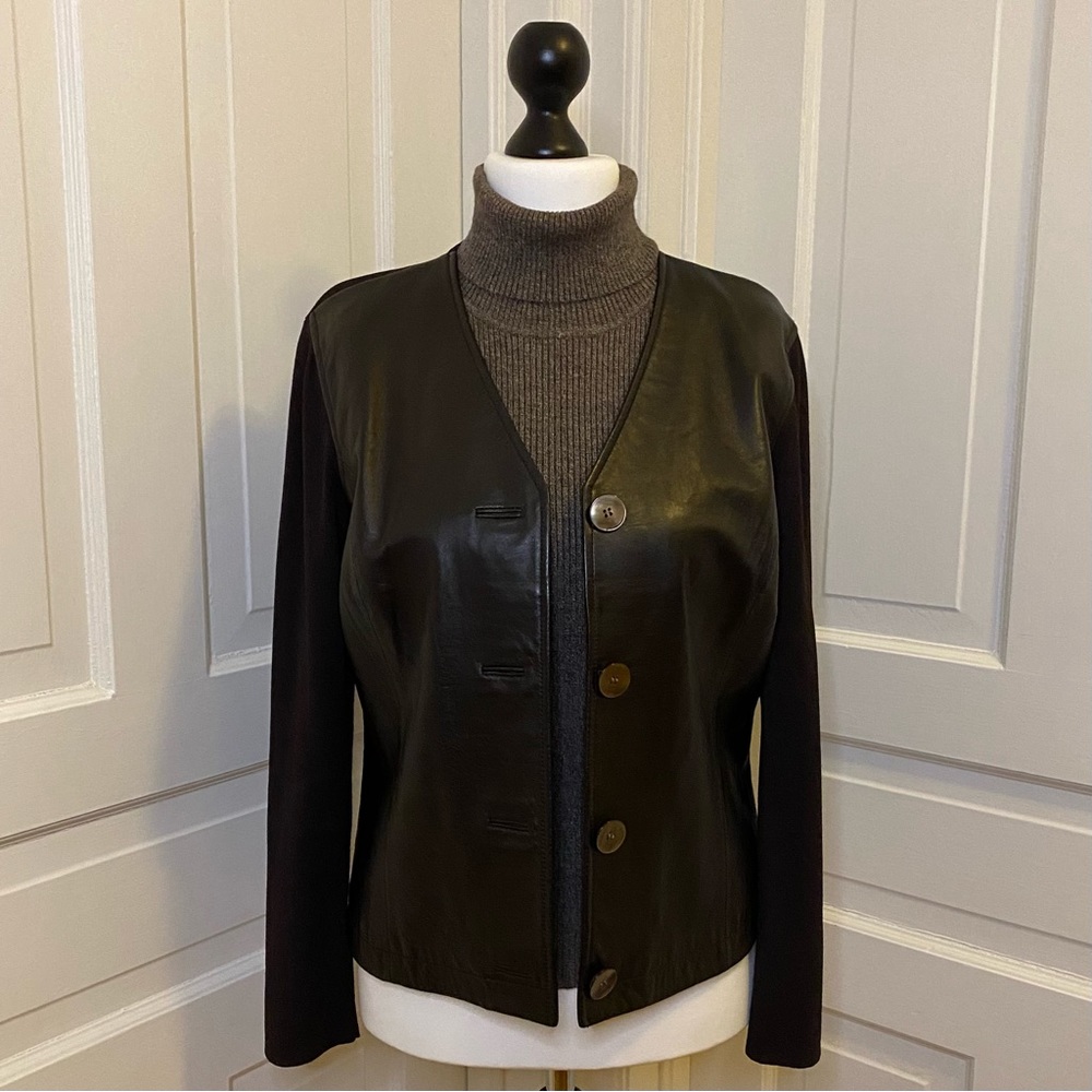 Anne Klein Leather Front Cardigan - bonus turtleneck included
